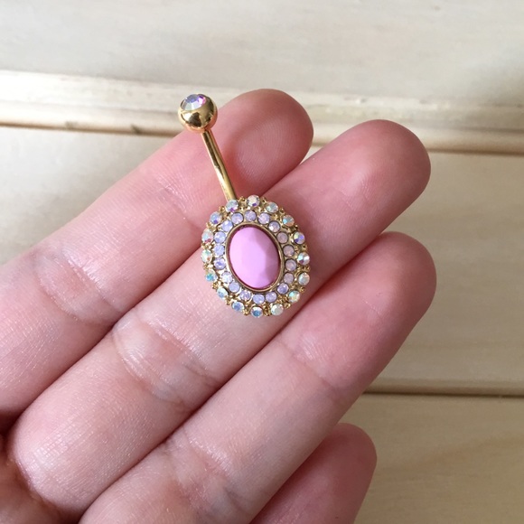 Pink Gold Iridescent Belly Button Ring - Picture 3 of 3